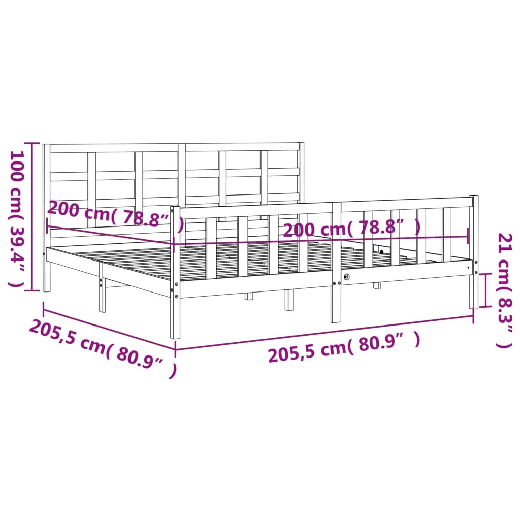 vidaXL Πλαίσιο Κρεβατιού με Κεφαλάρι Μελί 200x200 εκ. από Μασίφ Ξύλο