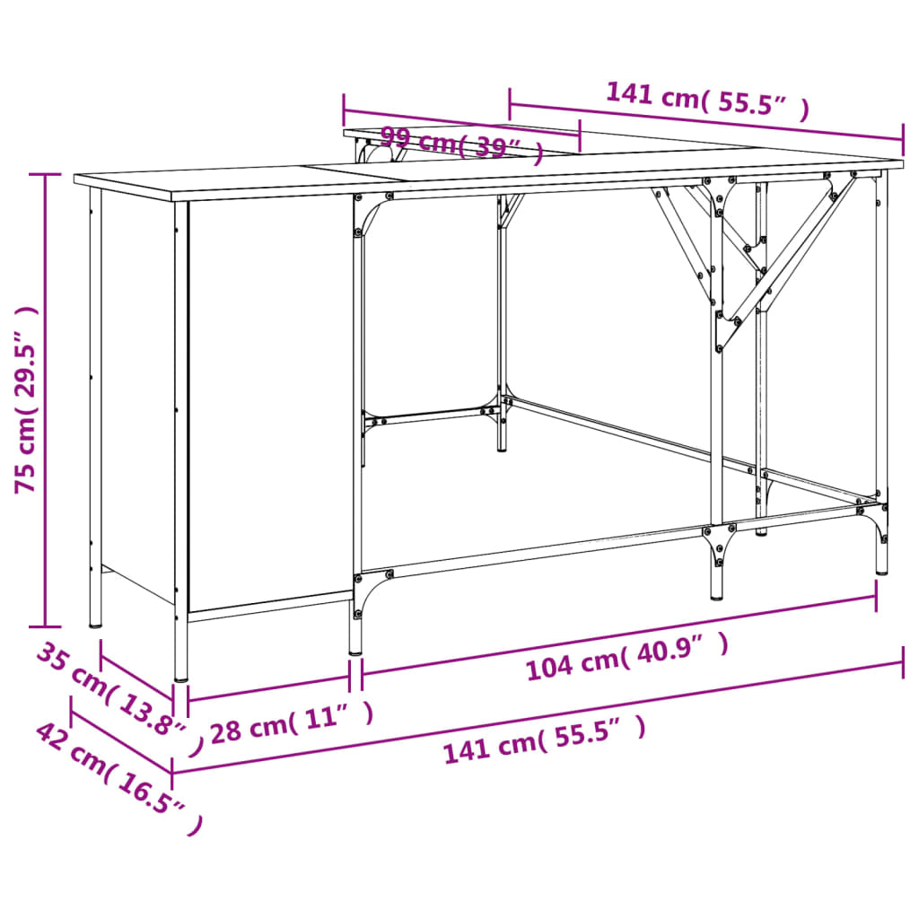 vidaXL Γραφείο Καφέ Δρυς 141x141x75 εκ. από Επεξεργασμένο Ξύλο