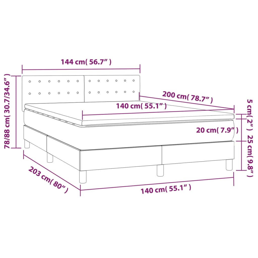 vidaXL Κρεβάτι Boxspring με Στρώμα Μπλε 140x200 εκ. Υφασμάτινο