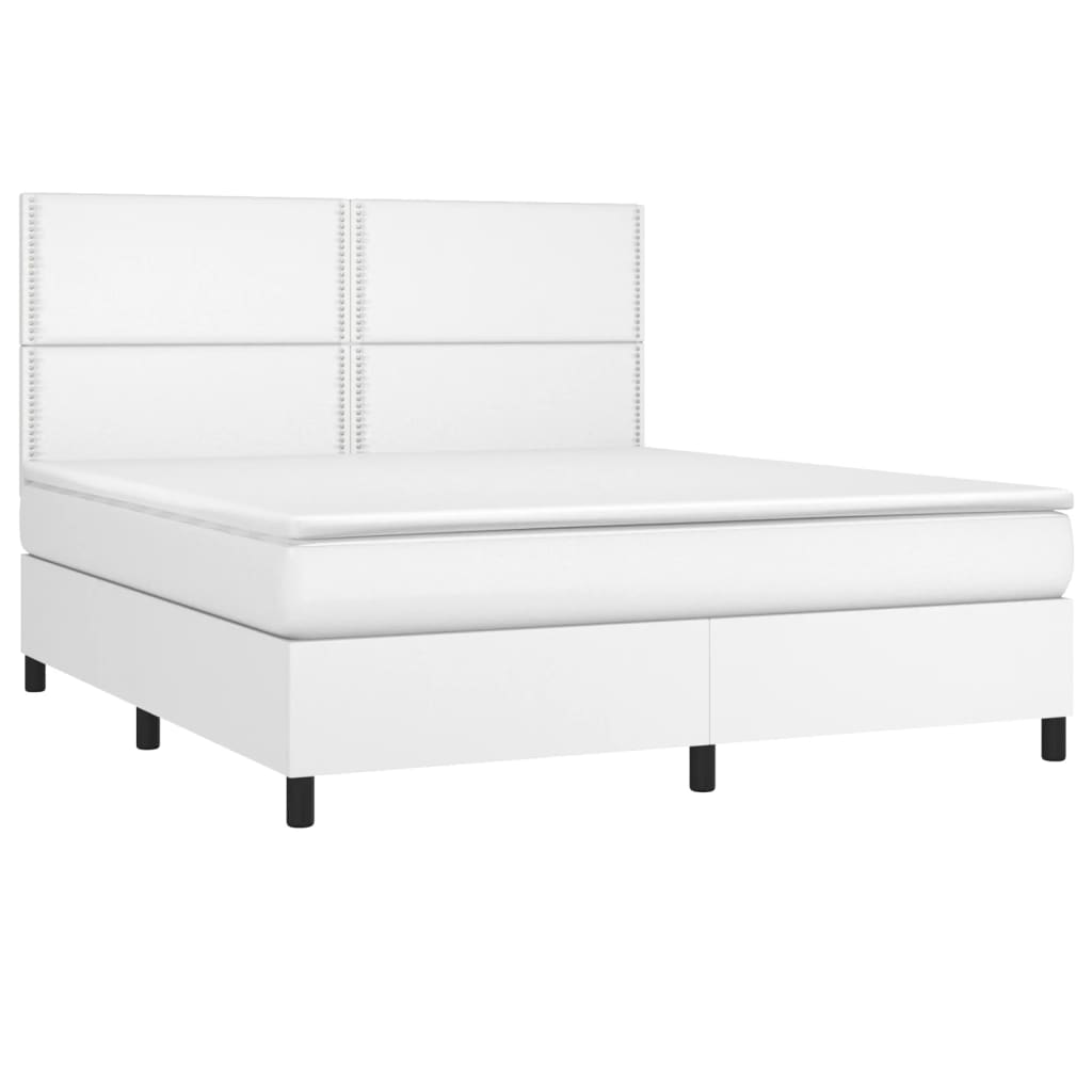 vidaXL Κρεβάτι Boxspring με Στρώμα & LED Λευκό 180x200 εκ. Συνθ. Δέρμα