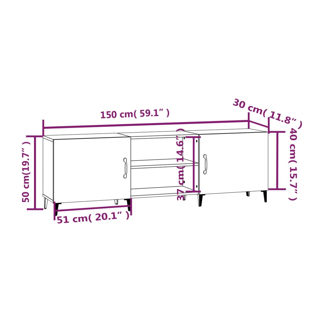 vidaXL Έπιπλο Τηλεόρασης Γυαλ. Λευκό150x30x50εκ.Επεξεργασμένο Ξύλο