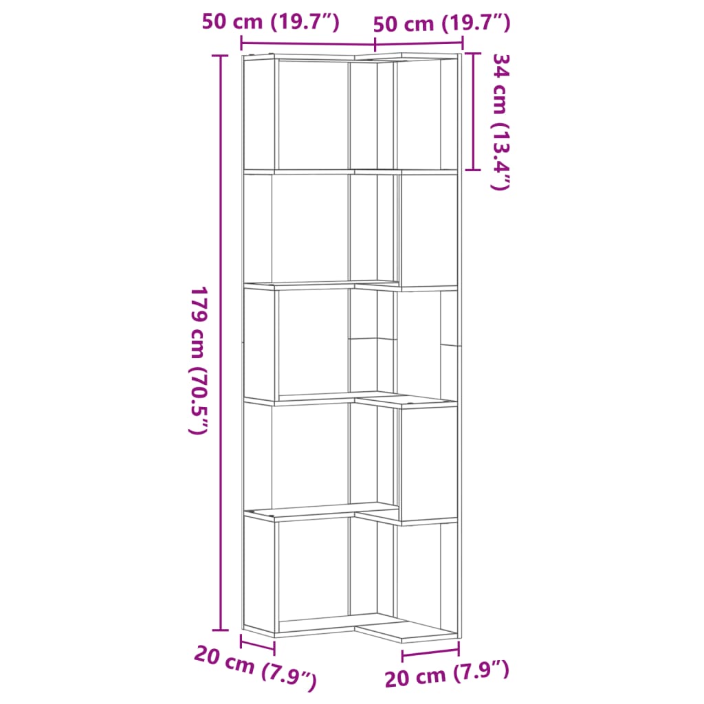 vidaXL Βιβλιοθήκη Γωνιακή 5 Επ. Sonoma Δρυς 50x50x179 εκ Επεξ. Ξύλο