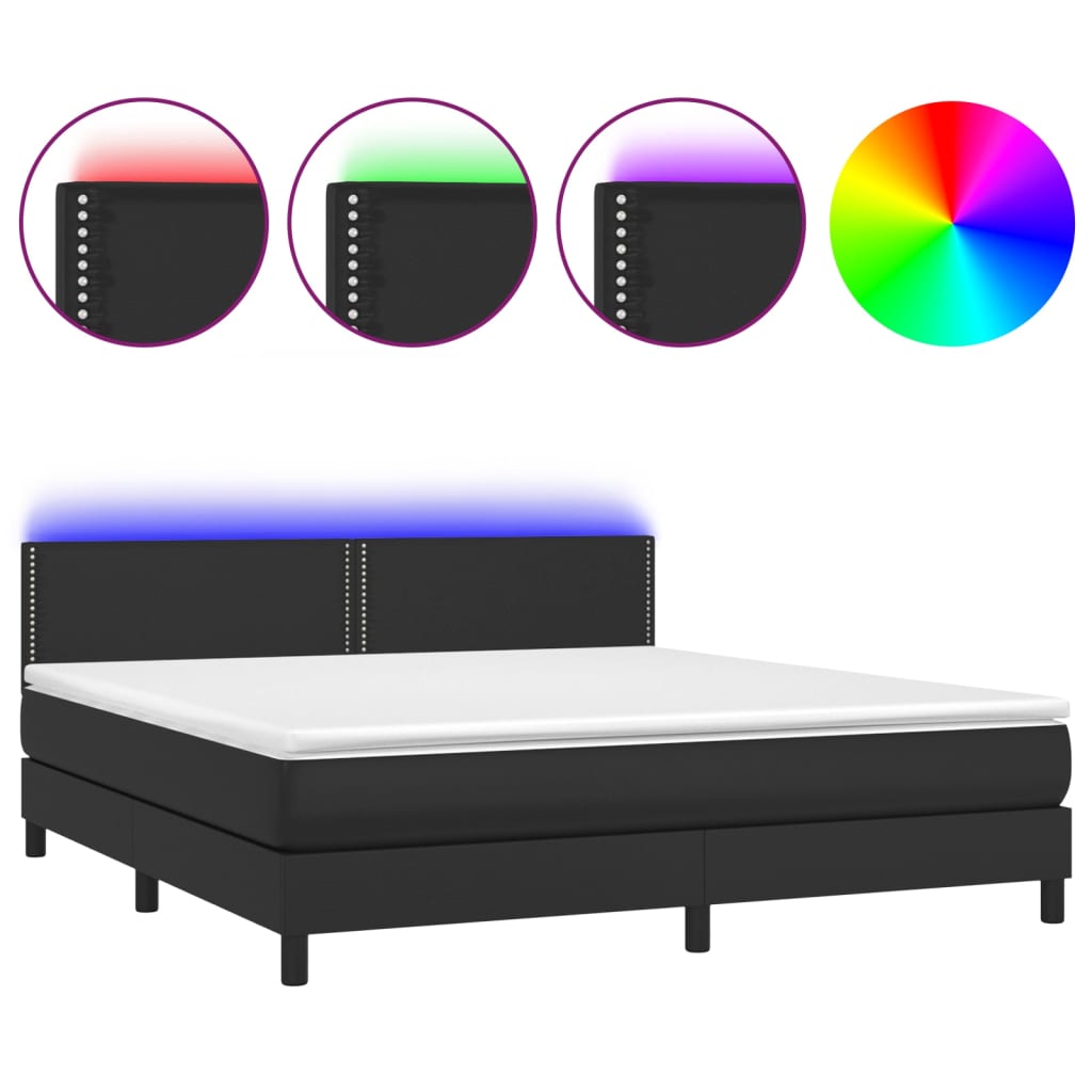 vidaXL Κρεβάτι Boxspring με Στρώμα & LED Μαύρο 160x200 εκ. Συνθ. Δέρμα