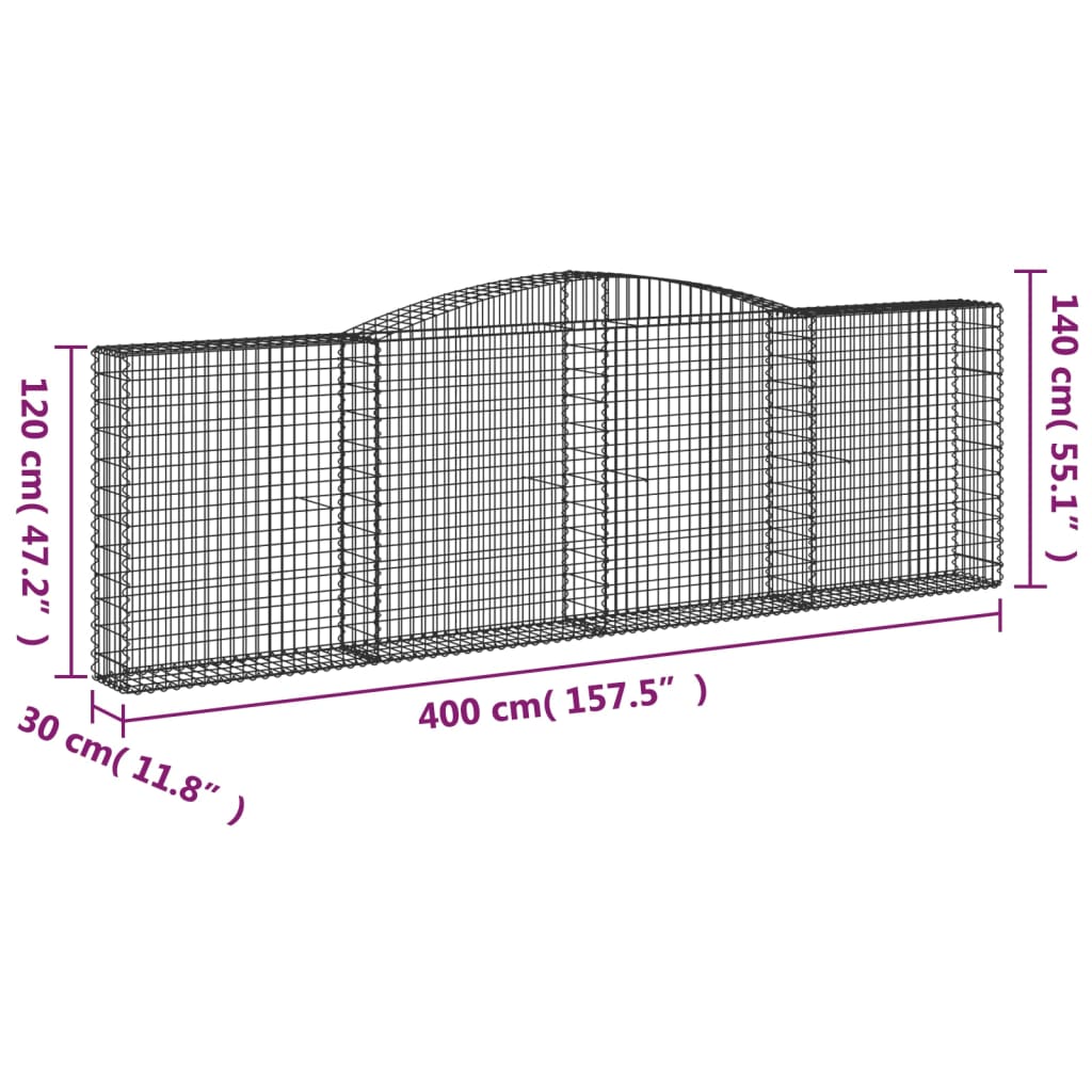 vidaXL Συρματοκιβώτια Τοξωτά 5 τεμ. 400x30x120/140 εκ. Γαλβαν. Ατσάλι