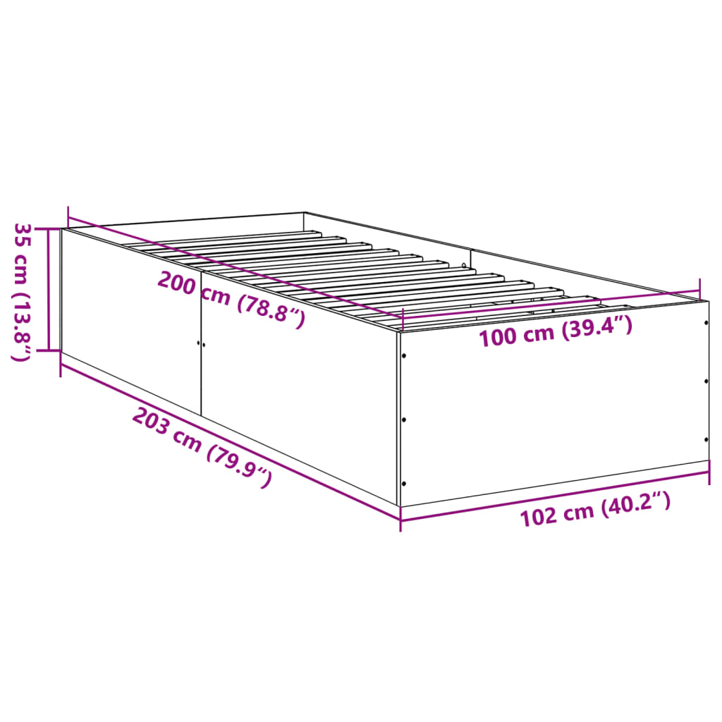 vidaXL Πλαίσιο Κρεβατιού Καπνιστή Δρυς 100x200 εκ. Επεξεργασμένο Ξύλο