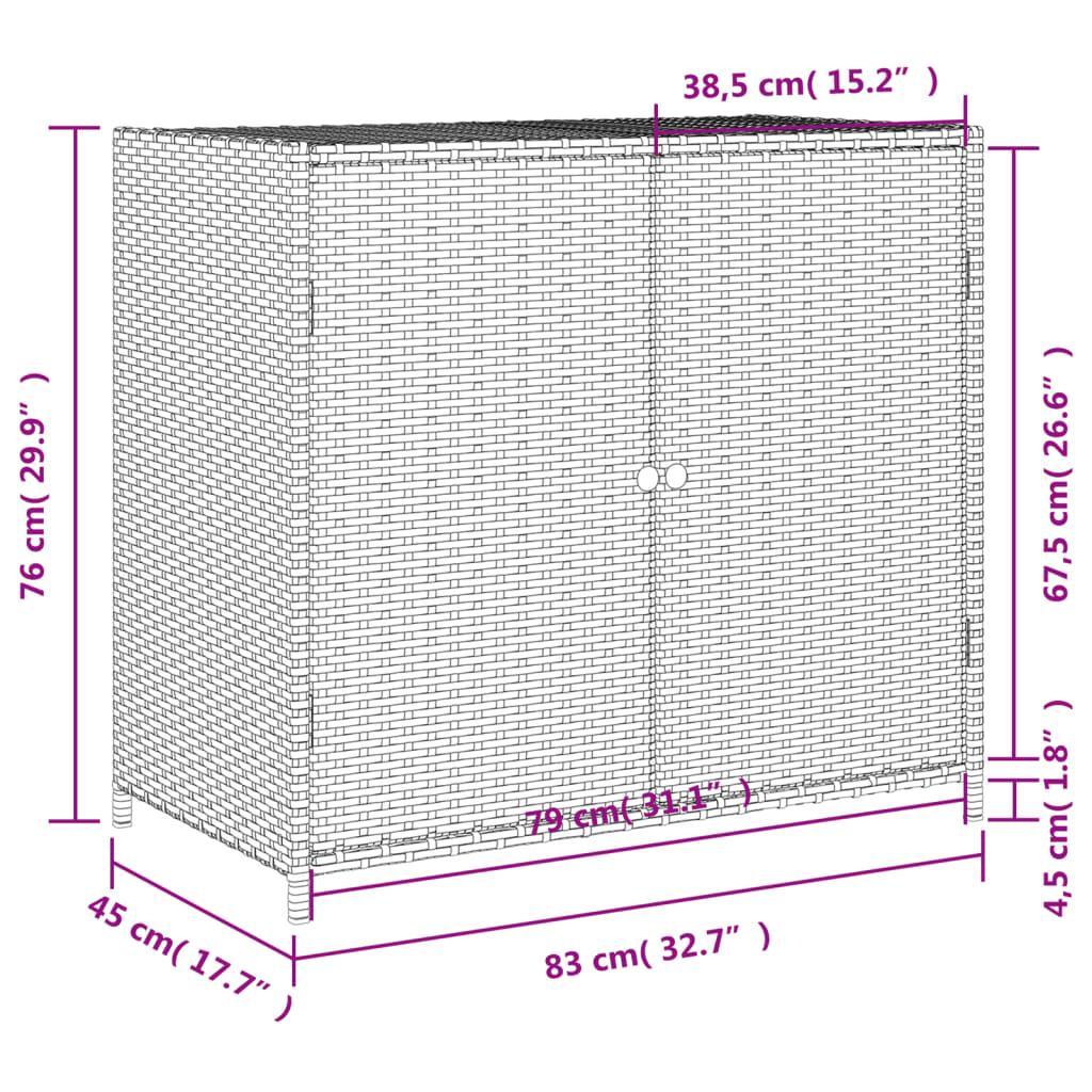 vidaXL Ντουλάπι Αποθήκευσης Κήπου Γκρι 83x45x76 εκ. από Συνθ. Ρατάν