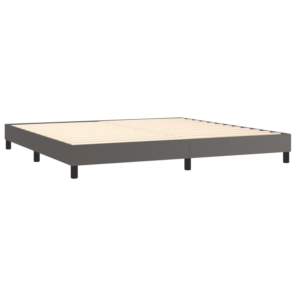 vidaXL Κρεβάτι Boxspring με Στρώμα Γκρι 200x200 εκ. Συνθετικό Δέρμα