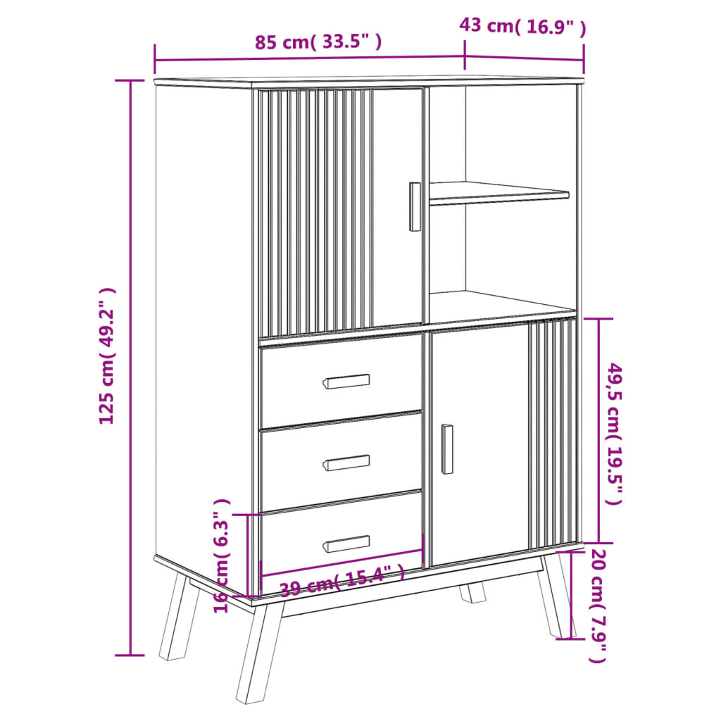 vidaXL Ντουλάπι OLDEN Γκρι και Καφέ 85x43x125 εκ. Μασίφ Ξύλο Πεύκου