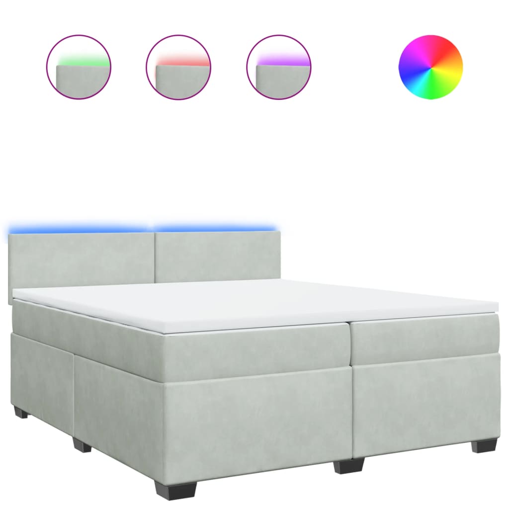 vidaXL Κρεβάτι Boxspring με Στρώμα Ανοιχτό Γκρι 200x200 εκ. Βελούδινο