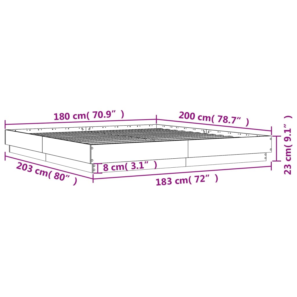 vidaXL Πλαίσιο Κρεβατιού Καφέ Δρυς 180x200 εκ. Επεξεργασμένο Ξύλο