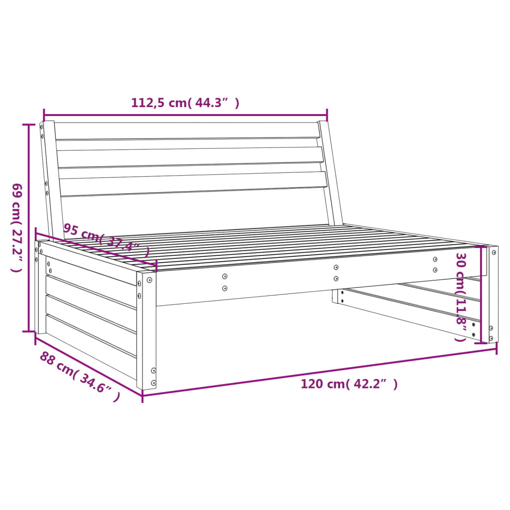 vidaXL Καναπές Κήπου Μεσαίος Λευκός 120 x 80 εκ. από Μασίφ Ξύλο Πεύκου