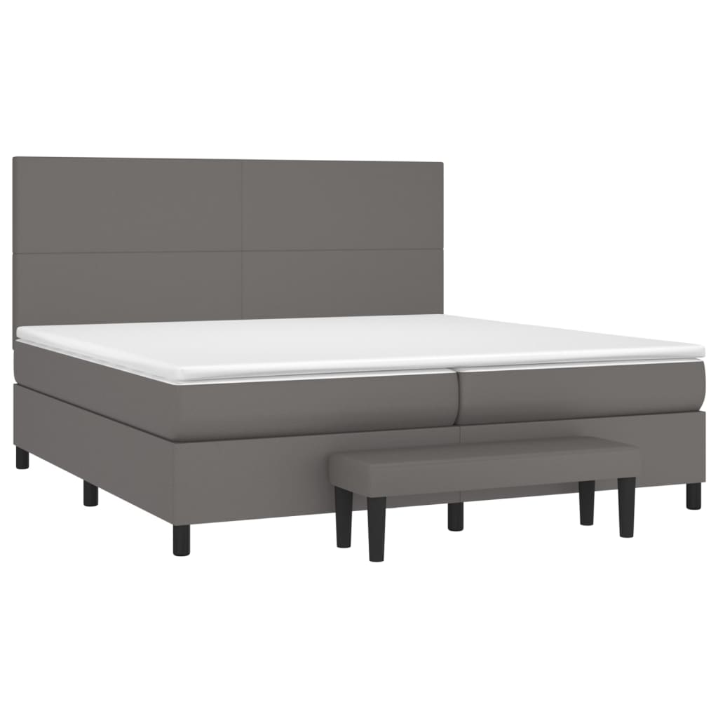 vidaXL Κρεβάτι Boxspring με Στρώμα Γκρι 200x200 εκ. Συνθετικό Δέρμα