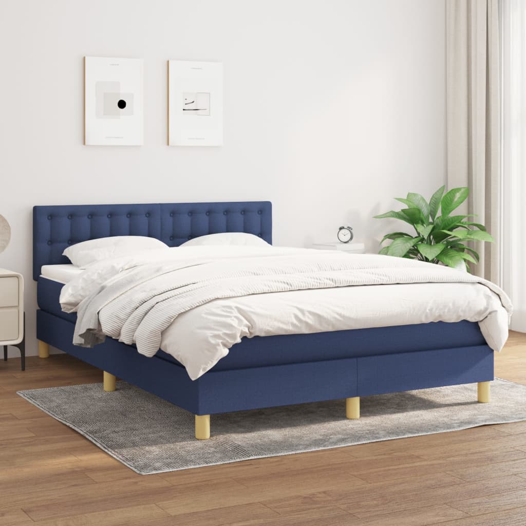 vidaXL Κρεβάτι Boxspring με Στρώμα Μπλε 140x200 εκ. Υφασμάτινο