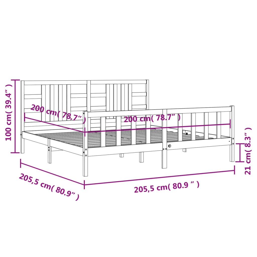 vidaXL Πλαίσιο Κρεβατιού με Κεφαλάρι Λευκό 200x200 εκ. Μασίφ Ξύλο