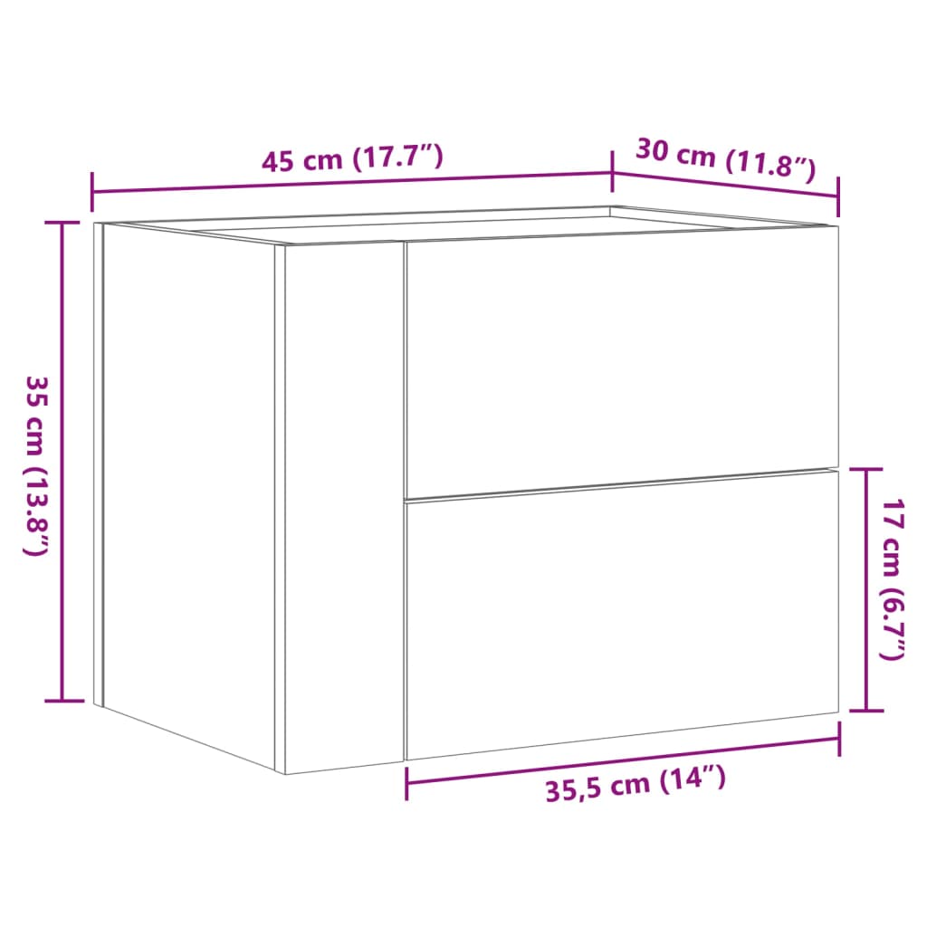 vidaXL Κομοδίνα Επιτοίχια 2 τεμ. Μαύρα 45x30x35 εκ.