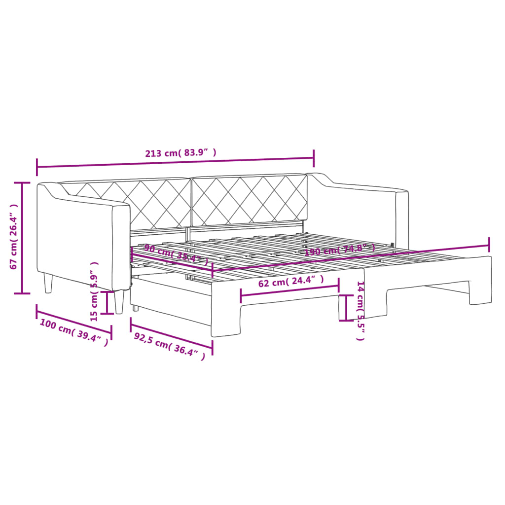 vidaXL Καναπές Κρεβάτι Συρόμενος Σκούρο Γκρι 90 x 190 εκ. Ύφασμα