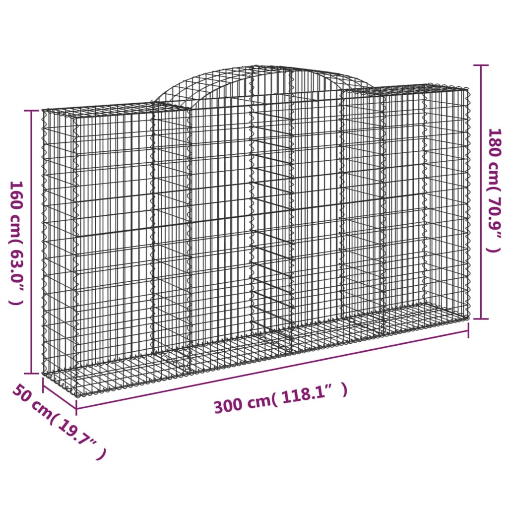 vidaXL Συρματοκιβώτια Τοξωτά 17 τεμ. 300x50x160/180 εκ. Γαλβαν. Ατσάλι