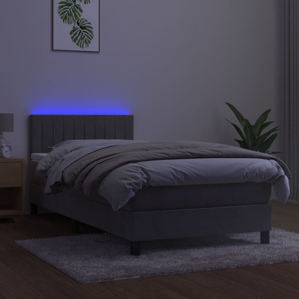 vidaXL Κρεβάτι Boxspring με Στρώμα & LED Αν.Γκρι 80x200 εκ. Βελούδινο