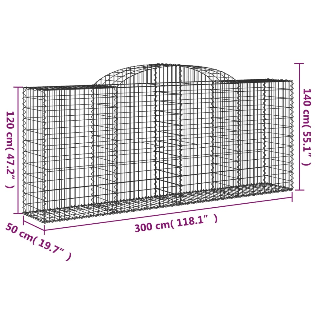 vidaXL Συρματοκιβώτια Τοξωτά 10 τεμ. 300x50x120/140 εκ. Γαλβαν. Ατσάλι