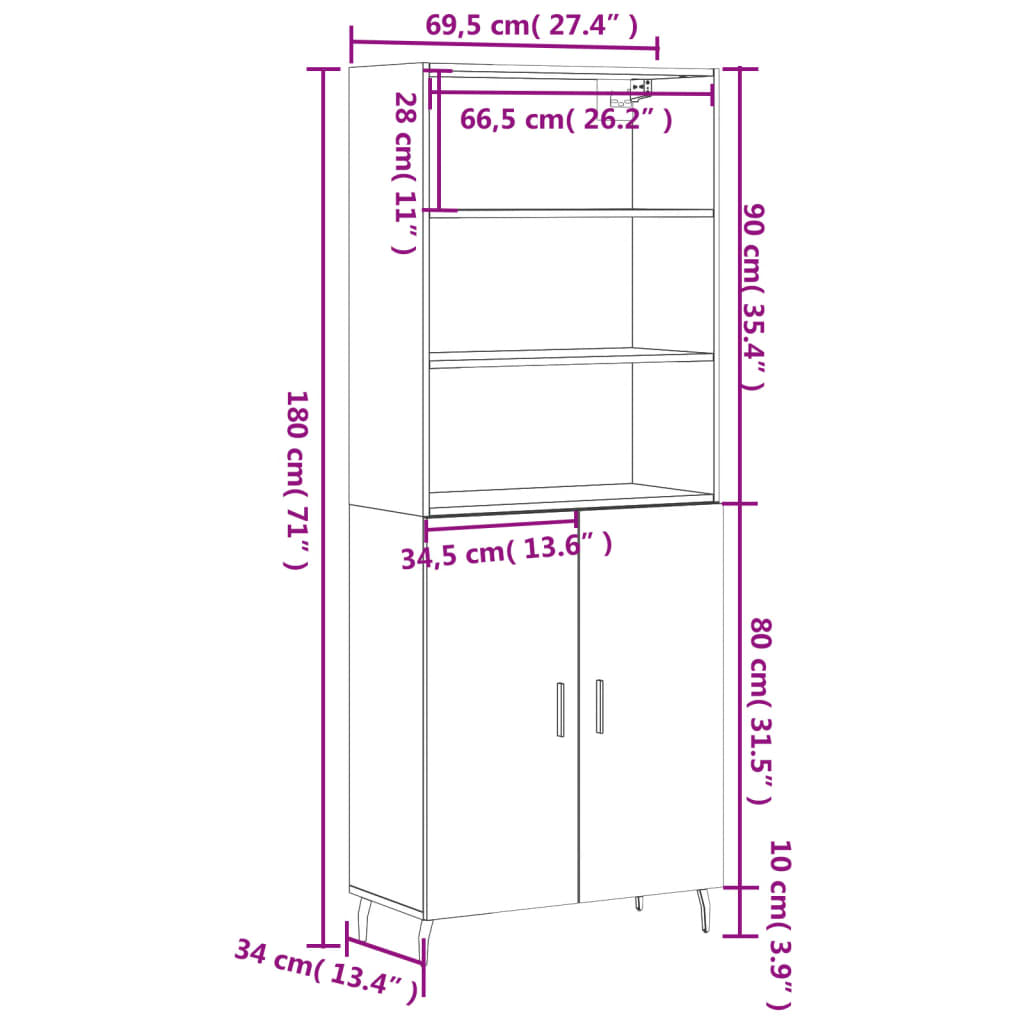 vidaXL Ντουλάπι Καπνιστή Δρυς 69,5x34x180 εκ. από Επεξεργασμένο Ξύλο