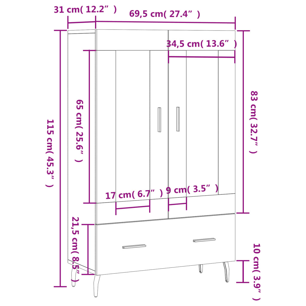 vidaXL Ντουλάπα Καπνιστή Δρυς 69,5 x 31 x 115 εκ. Επεξεργασμένο Ξύλο