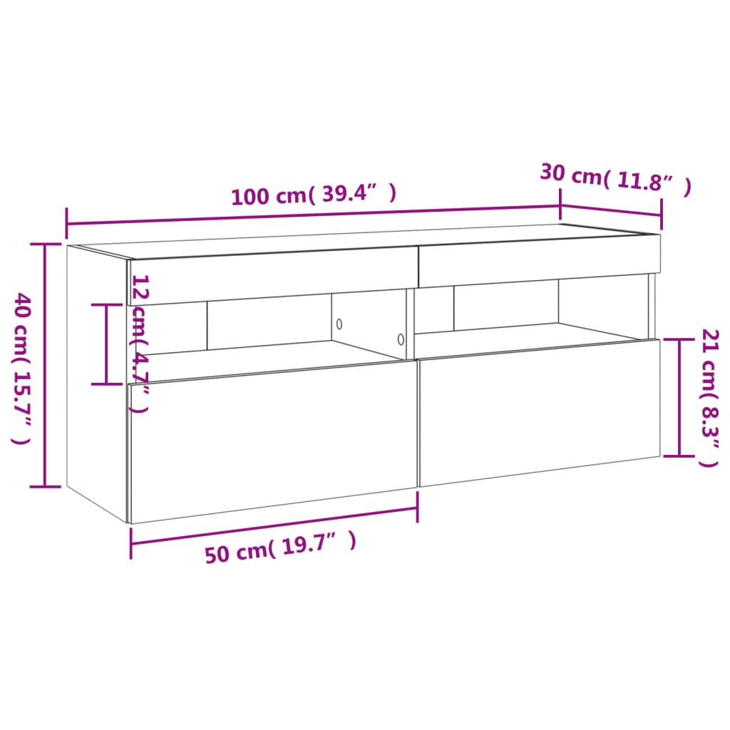 vidaXL Έπιπλο Τοίχου Τηλεόρασης με LED Λευκό 100x30x40 εκ.