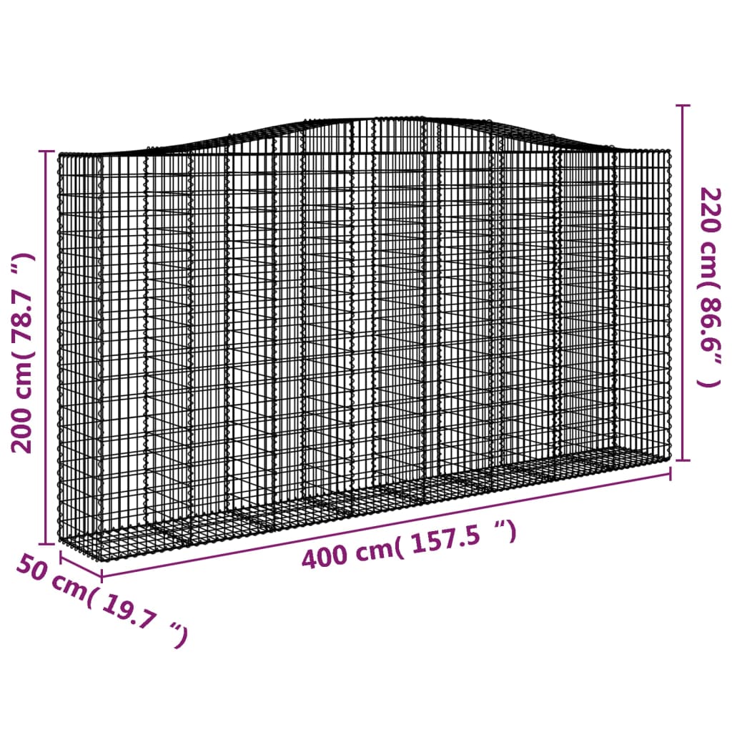 vidaXL Συρματοκιβώτια Τοξωτά 3 τεμ. 400x50x200/220 εκ. Γαλβαν. Ατσάλι