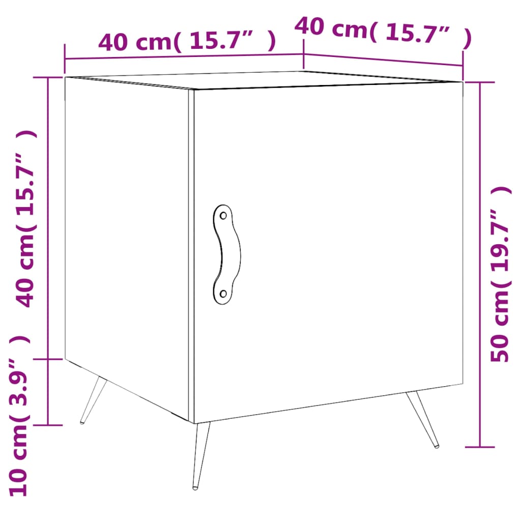 vidaXL Κομοδίνο Γυαλ. Λευκό 40 x 40 x 50 εκ. από Επεξεργασμένο Ξύλο