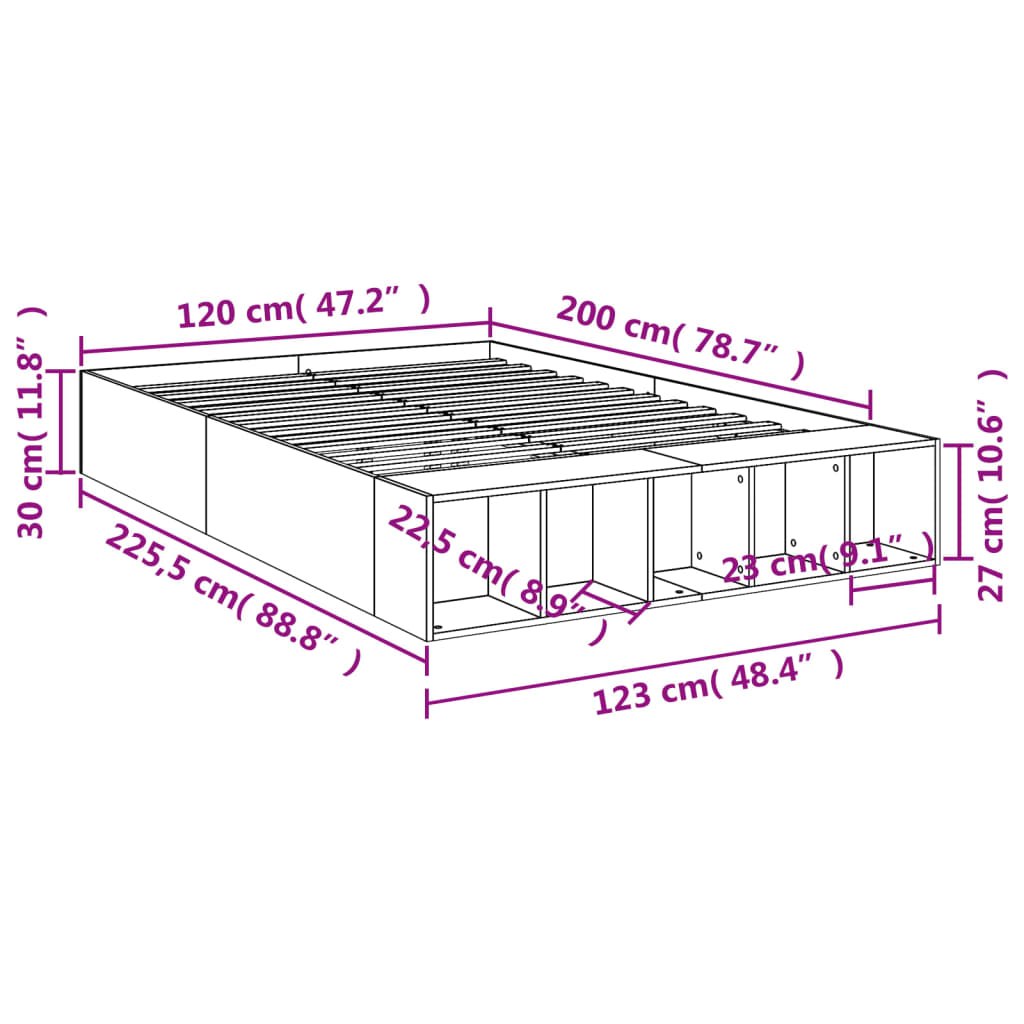 vidaXL Πλαίσιο Κρεβατιού Καπνιστή Δρυς 120x200 εκ. Επεξεργασμένο Ξύλο