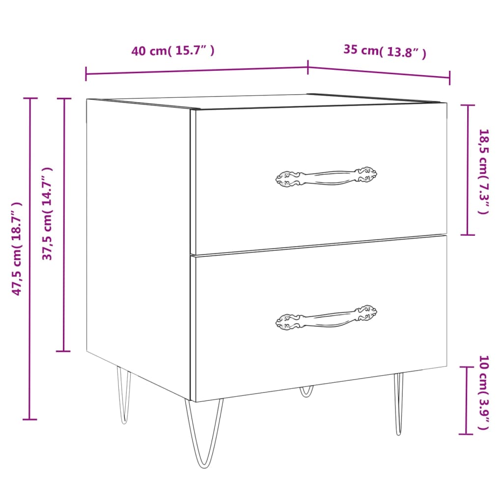 vidaXL Κομοδίνα 2 τεμ. Καφέ Δρυς 40 x 35 x 47,5 εκ. από Επεξεργ. Ξύλο