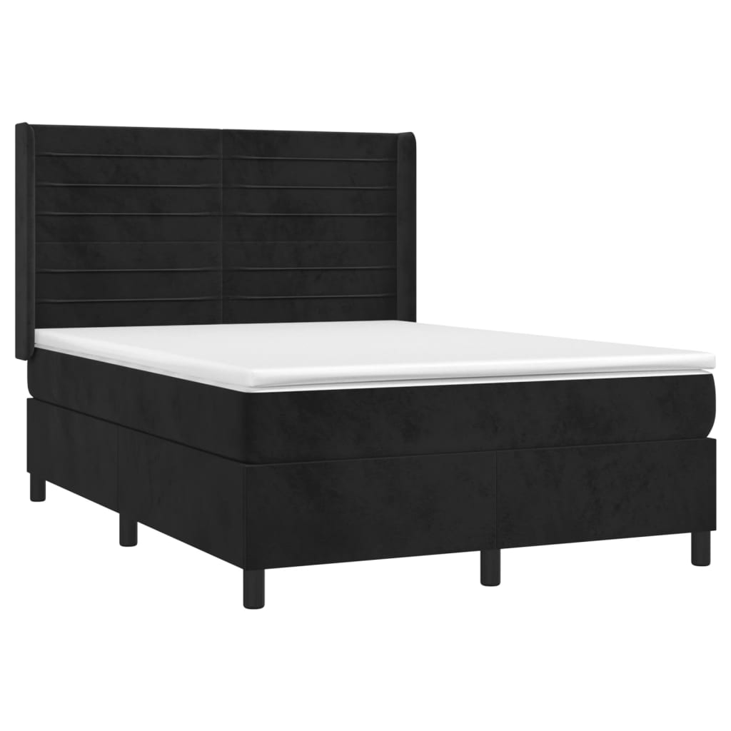 vidaXL Κρεβάτι Boxspring με Στρώμα Μαύρο 140x190 εκ. Βελούδινο