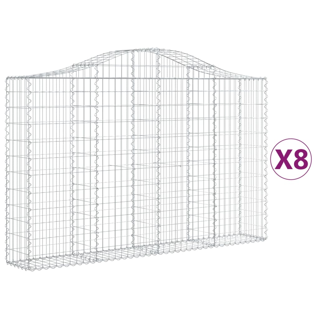 vidaXL Συρματοκιβώτια Τοξωτά 8 τεμ. 200x30x120/140 εκ. Γαλβαν. Ατσάλι