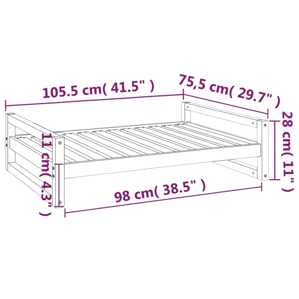 vidaXL Κρεβάτι Σκύλου Μαύρο 105,5x75,5x28 εκ. από Μασίφ Ξύλο Πεύκου