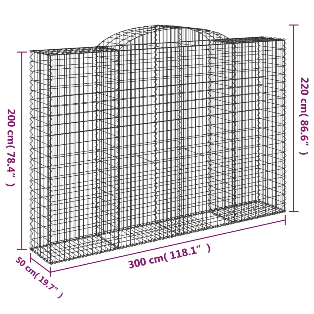 vidaXL Συρματοκιβώτια Τοξωτά 9 τεμ. 300x50x200/220 εκ. Γαλβαν. Ατσάλι