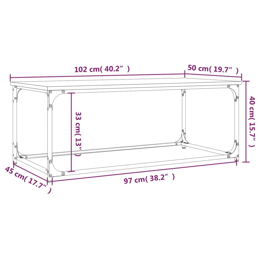 vidaXL Τραπεζάκι Σαλονιού Sonoma δρυς 102x50x40 εκ Επεξ Ξύλο + Σίδηρος