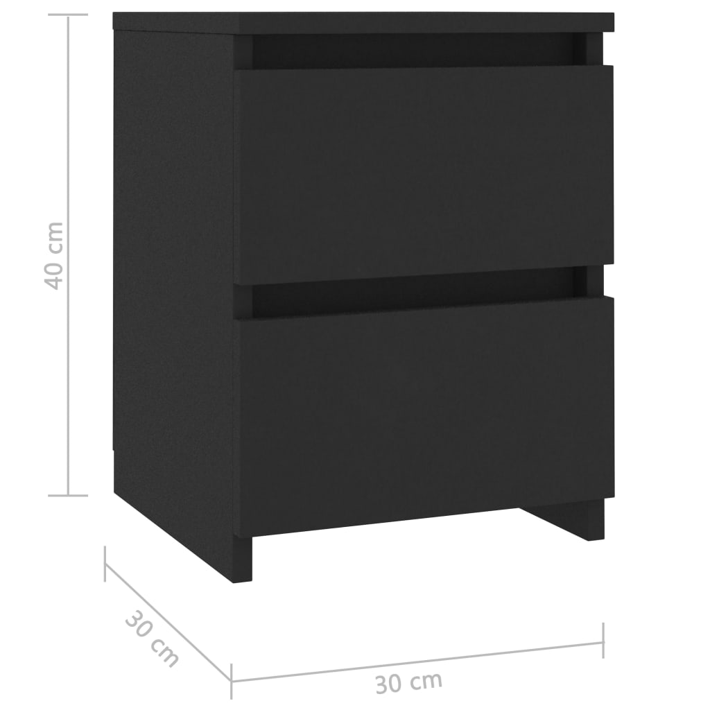 vidaXL Κομοδίνα 2 τεμ. Μαύρα 30 x 30 x 40 εκ. από Επεξ. Ξύλο