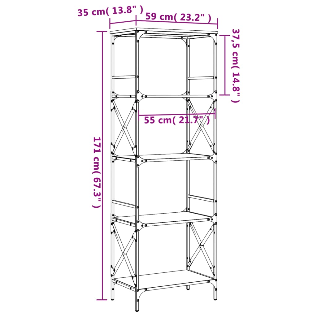 vidaXL Βιβλιοθήκη 5 Επιπέδων Καπνιστή Δρυς 59x35x171 εκ. Επεξεργ. Ξύλο