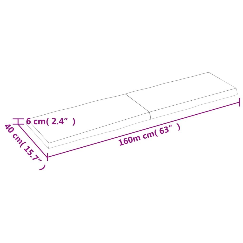 vidaXL Επιφ Τραπεζιού Αν Καφέ 160x40x(2-6)εκ.Ακατέργ. Μασίφ Ξύλο Δρυός