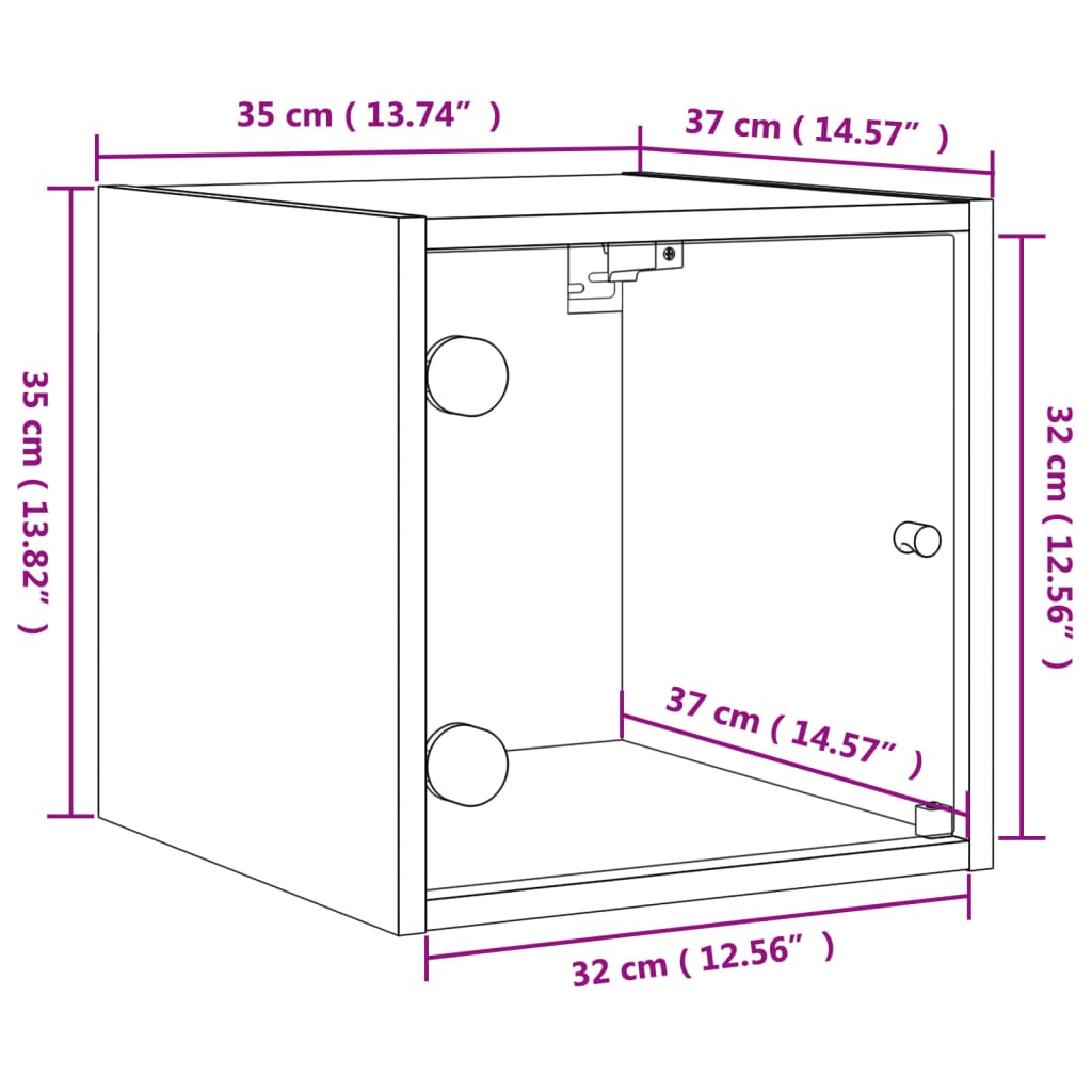 vidaXL Κομοδίνο Καφέ Δρυς 35 x 37 x 35 εκ. με Γυάλινη Πόρτα