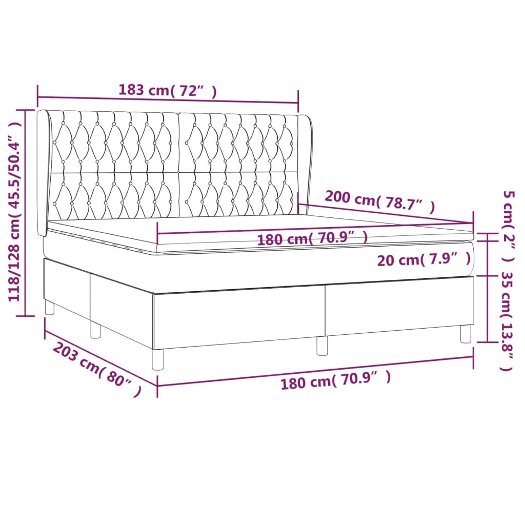 vidaXL Κρεβάτι Boxspring με Στρώμα Κρεμ 180x200 εκ. Υφασμάτινο