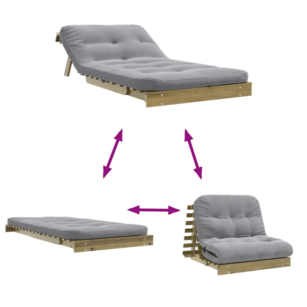 vidaXL Καναπές Κρεβάτι Futon/Στρώμα 100x206x11 Εμποτισμένο Ξύλο Πεύκου