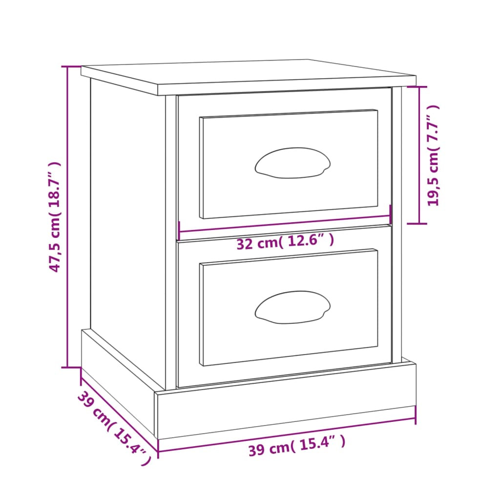 vidaXL Κομοδίνα 2 τεμ. Γυαλ. Λευκό 39x39x47,5 εκ. Επεξεργασμένο Ξύλο