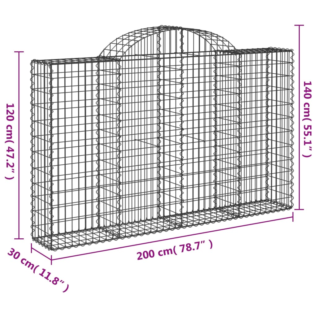 vidaXL Συρματοκιβώτια Τοξωτά 3 τεμ. 200x30x120/140 εκ. Γαλβαν. Ατσάλι