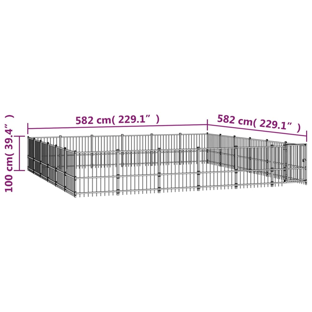 vidaXL Κλουβί Σκύλου Εξωτερικού Χώρου 33,87 μ² από Ατσάλι