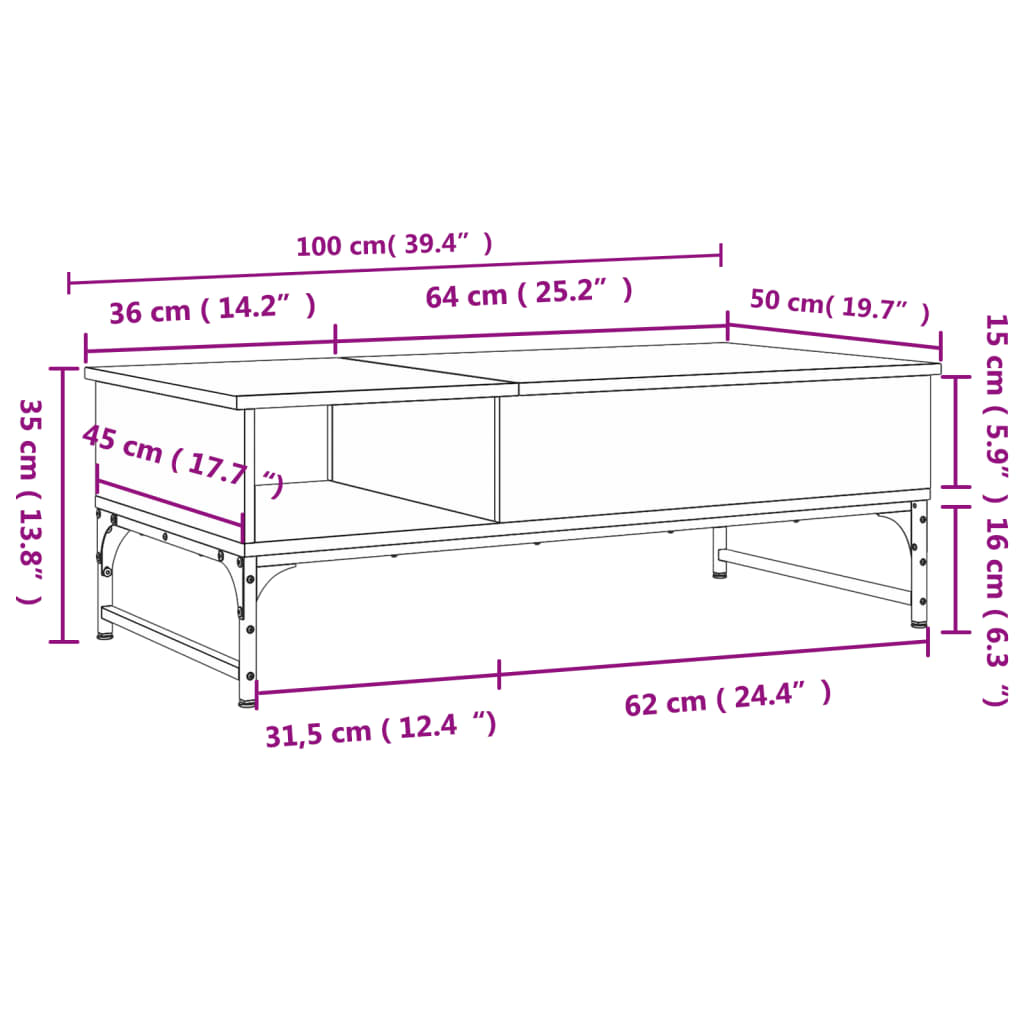 vidaXL Τραπεζάκι Σαλονιού Καπνιστή Δρυς 100x50x35 εκ. Επ. Ξύλο/Μέταλλο