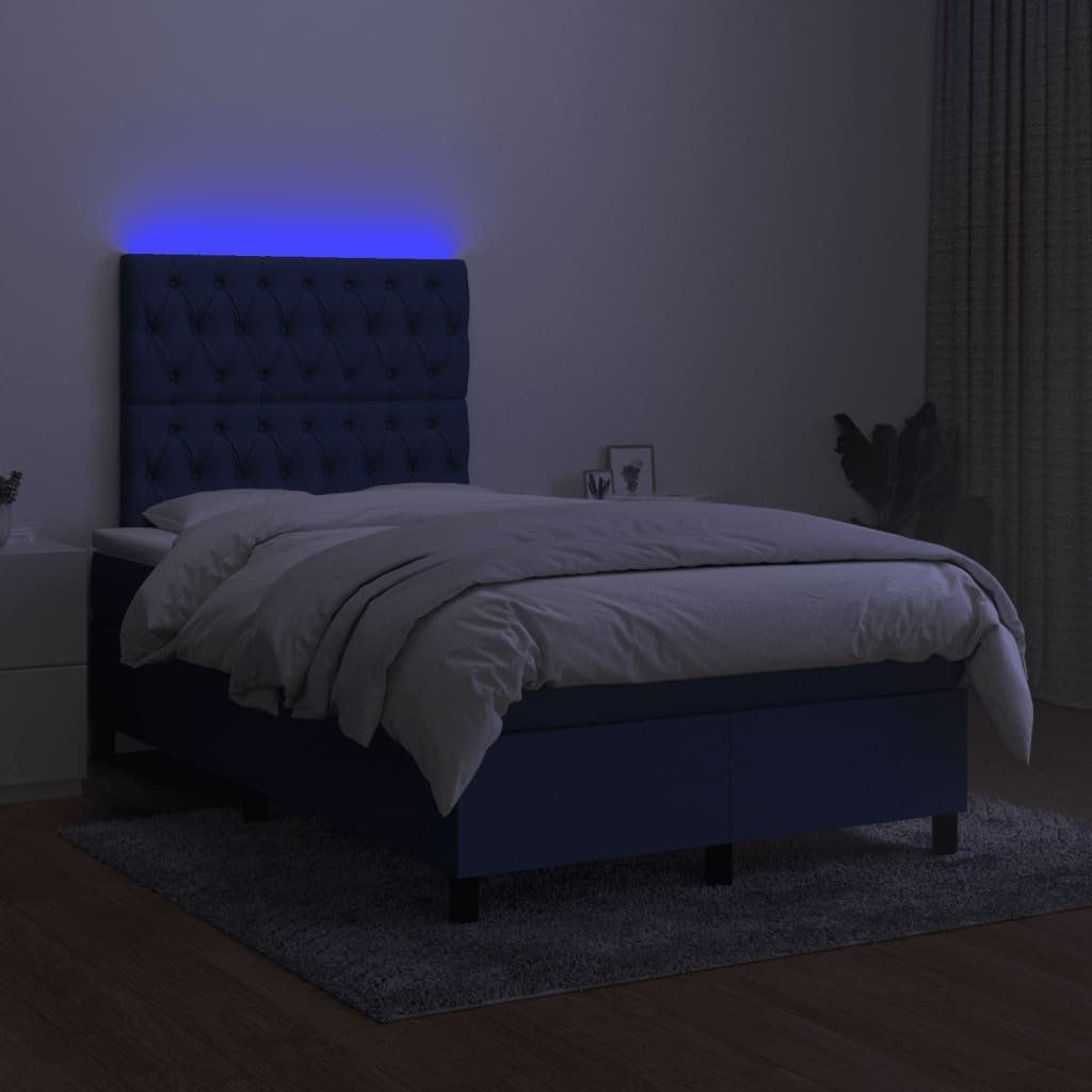 vidaXL Κρεβάτι Boxspring με Στρώμα & LED Μπλε 120x200 εκ. Υφασμάτινο