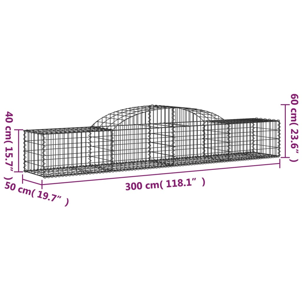 vidaXL Συρματοκιβώτια Τοξωτά 13 τεμ. 300x50x40/60 εκ. Γαλβαν. Ατσάλι