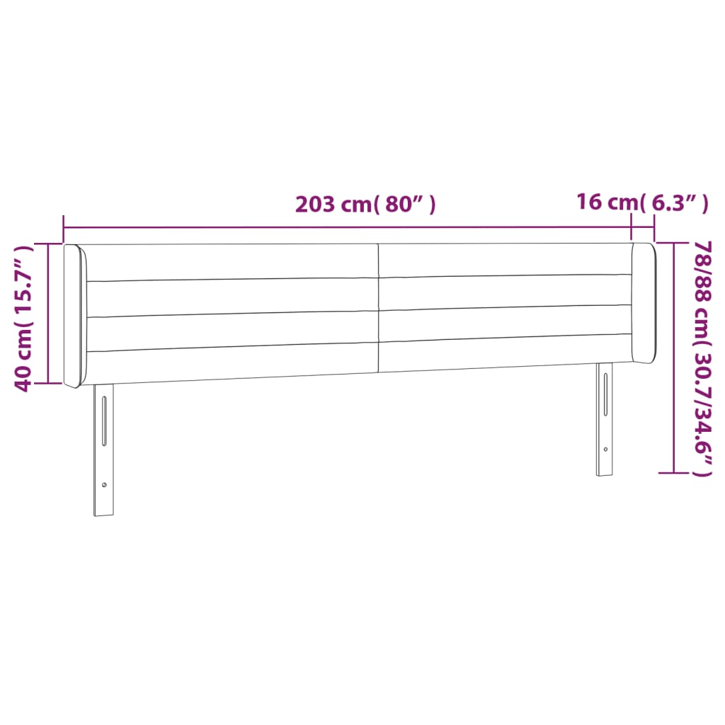 vidaXL Κεφαλάρι Κρεβατιού LED Ανοιχτό Γκρι 203x16x78/88 εκ. Βελούδινο