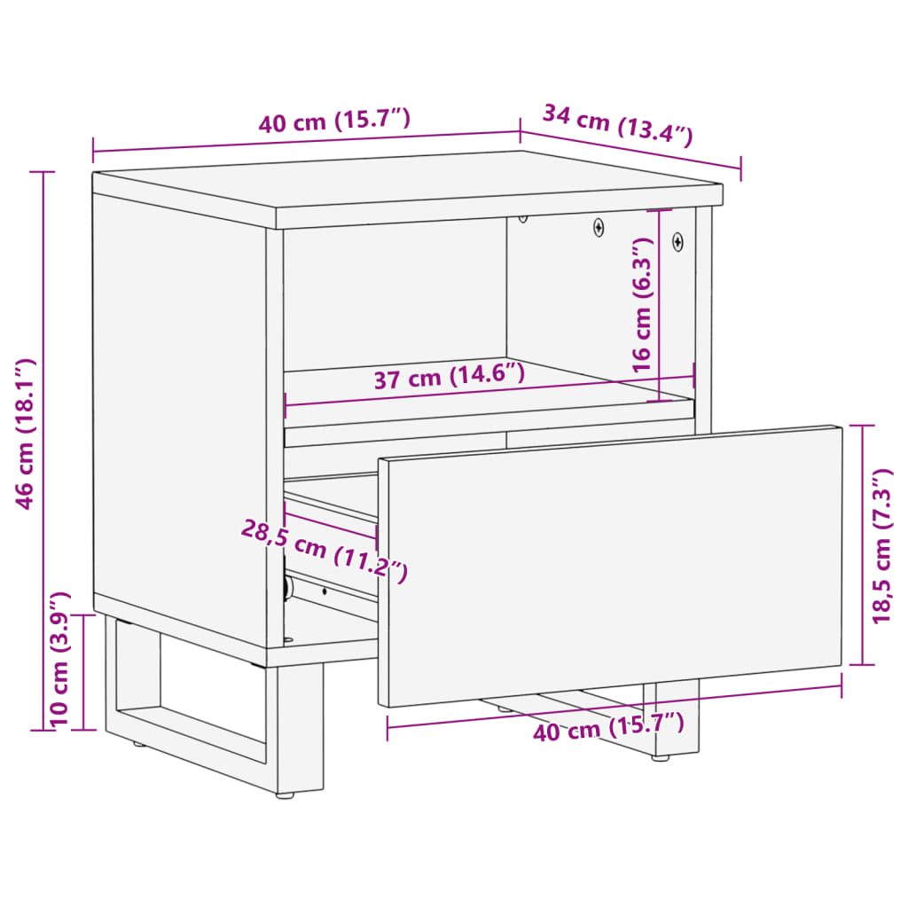 vidaXL Κομοδίνα 2 τεμ. 40x34x46 εκ. από Μασίφ Ξεβαμμένο Ξύλο Μάνγκο