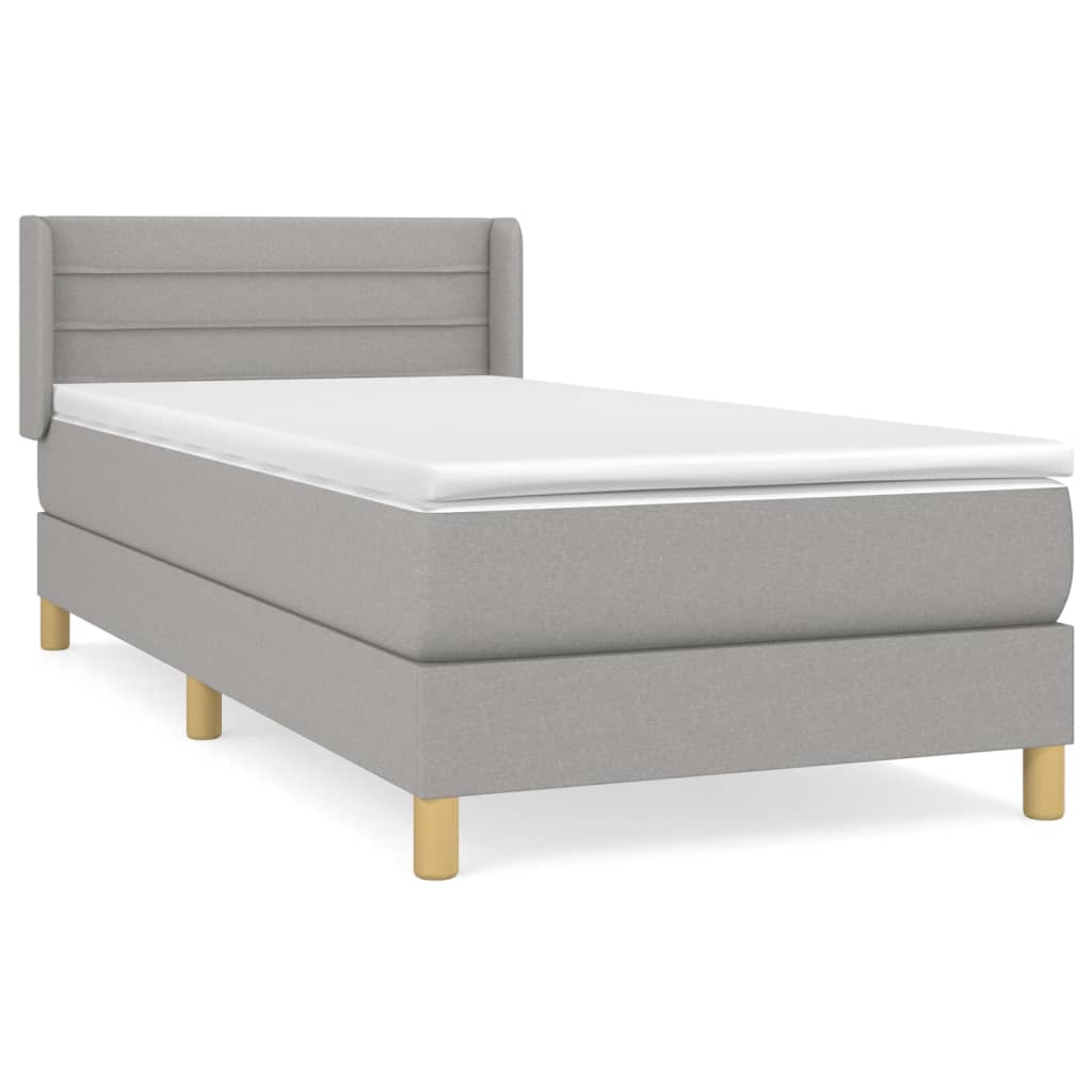 vidaXL Κρεβάτι Boxspring με Στρώμα Ανοιχτό Γκρι 90x190 εκ. Υφασμάτινο